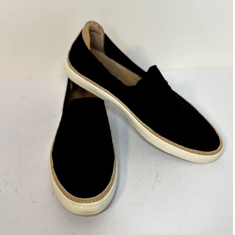 UGG Black Suede Slip-On Sneakers Tan Accents Women's Casual Shoes